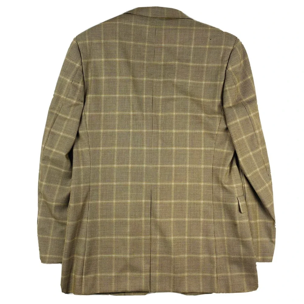 Hickey Freeman Brown Blue Windowpane Checked Wool Blazer Size 42L